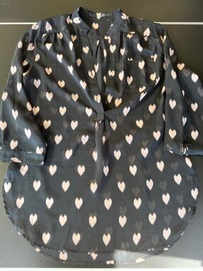 fun 2 fun Sheer Black Blouse with Pale Pink Heart Print